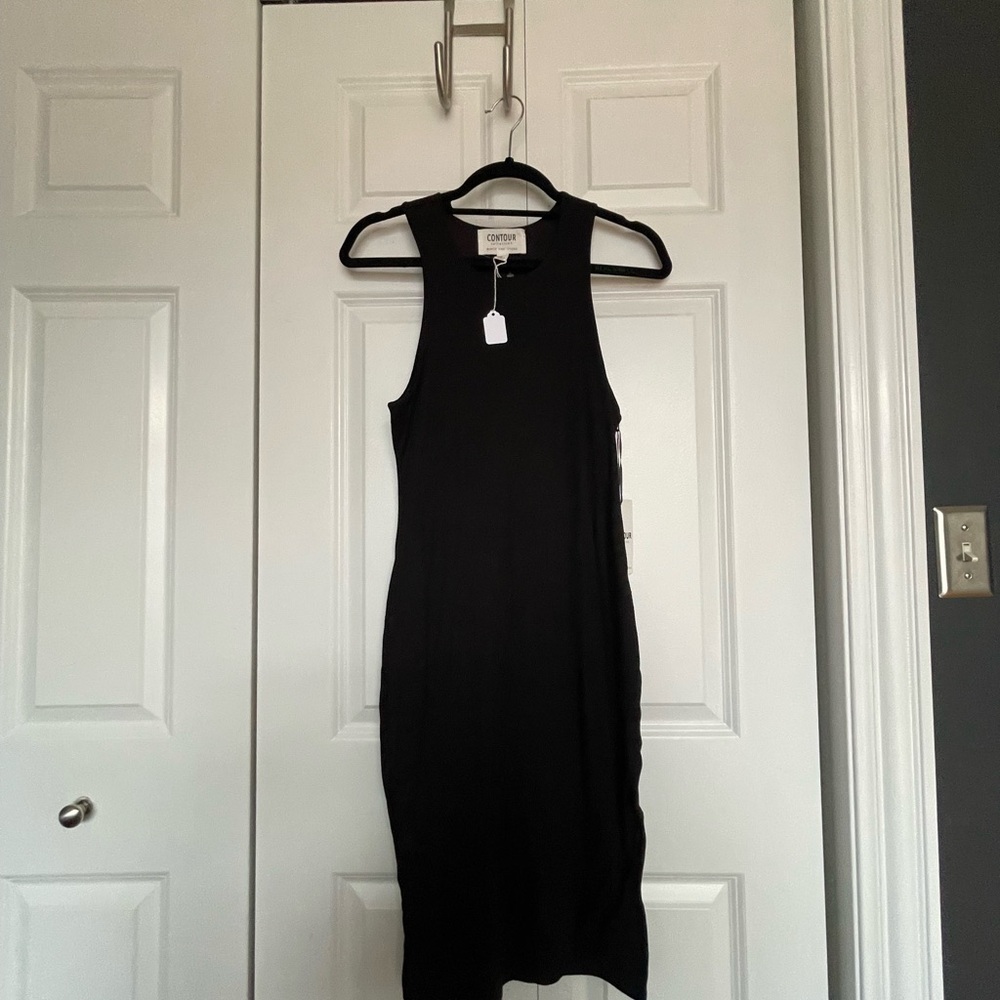 Contour Bodycon fitted black mini dress with side slit